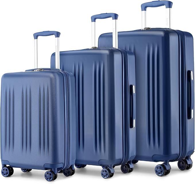 Kono Expandable Luggage 3 Piece Set Hardshell Lightweight 20in 24in 28in Carry On Suitcase with Spinner Wheels TSA Lock(Navy) by Kono