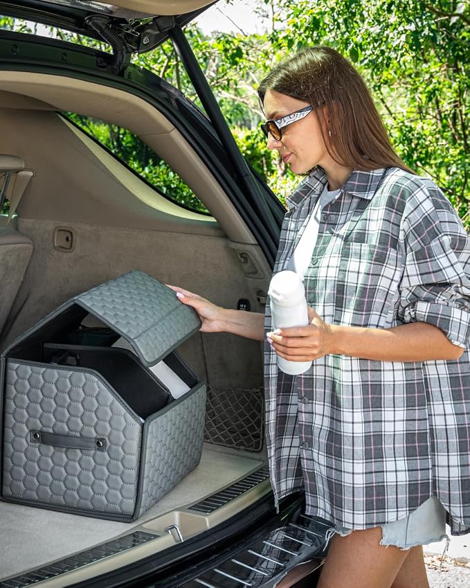 Owleys Foldable Trunk Organizer For Car - Trunk Organizers Car Storage - Collapsible Auto Trunk Organizer With Lid - Small And Large Cargo Organizer - Trunk Organization (Gray 21) - Image 9