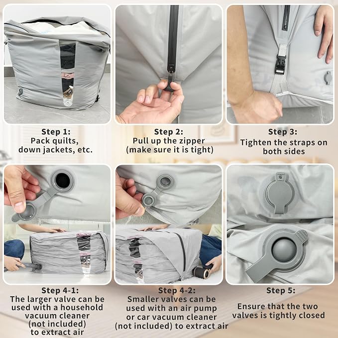 Reusable Vacuum Compression Space Saver Bag,Waterproof Professional IP67 Zip Vacuum Bags for Packing Organizers,Lightweight Compression Packing Bags for Home Family(No Pump) - Image 5