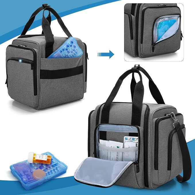 BAFASO Large Pill Bottle Organizer with 4 Inner Removable Pouches, Medicine Bag Come with Shoulder Strap (Bag ONLY),Gray - Image 5