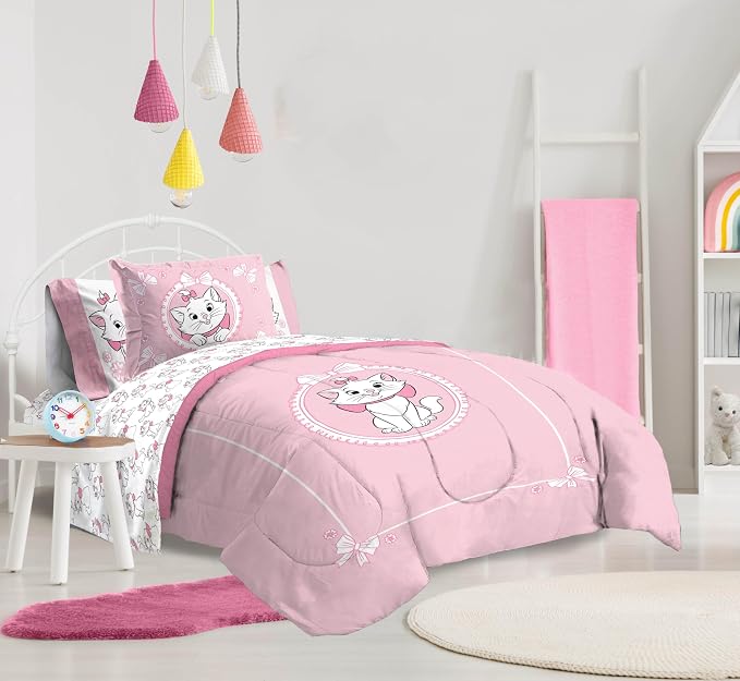 Disney Aristocats Marie Twin Comforter Set 5 Piece Kids Bedding, Pink | Bed in a Bag, Comforter Sheets Sham Pillowcase, Official Brand, Soft Microfiber, Machine Washable, Easy Care, Girls Gift - Image 6