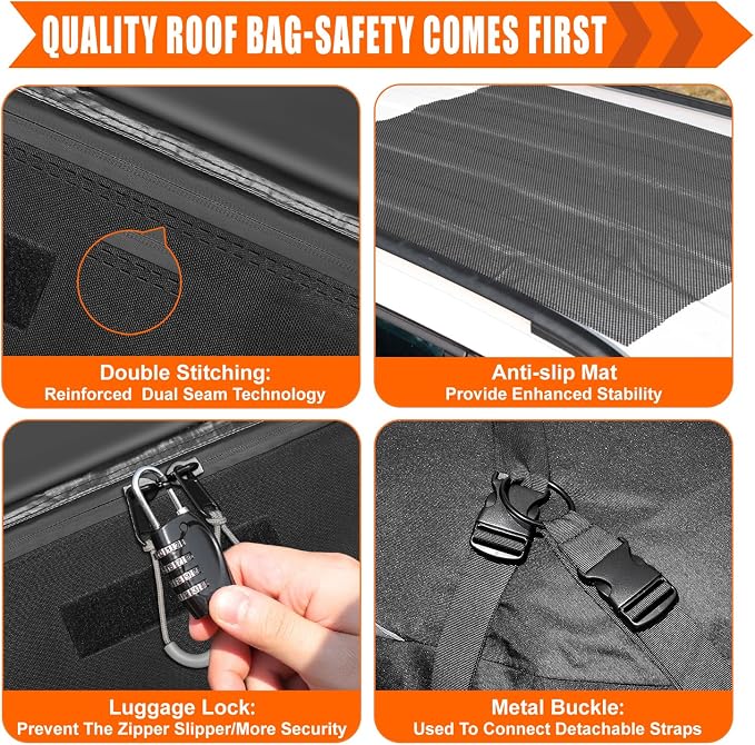 Sailnovo Rooftop Cargo Carrier Roof Bag, 20 Cubic feet Soft Waterproof Car Roof Bag fit Cars with/Without Rack, 6 Tie-Down Straps, 6 Door Hooks, Foldable Car Top Carrier for Road Trip Camping Travel - Image 5
