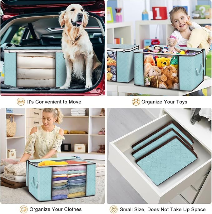 Budding Joy 90 L Large Storage Bags, 4 Pack Clothes Storage Bins Foldable Closet Organizer Storage Containers Storage and Organization for Clothes, Blanket, Comforters, Bed Sheets, Pillows (Blue) | Foldable Storage Containers, with Reinforced Handle, f... - Image 5