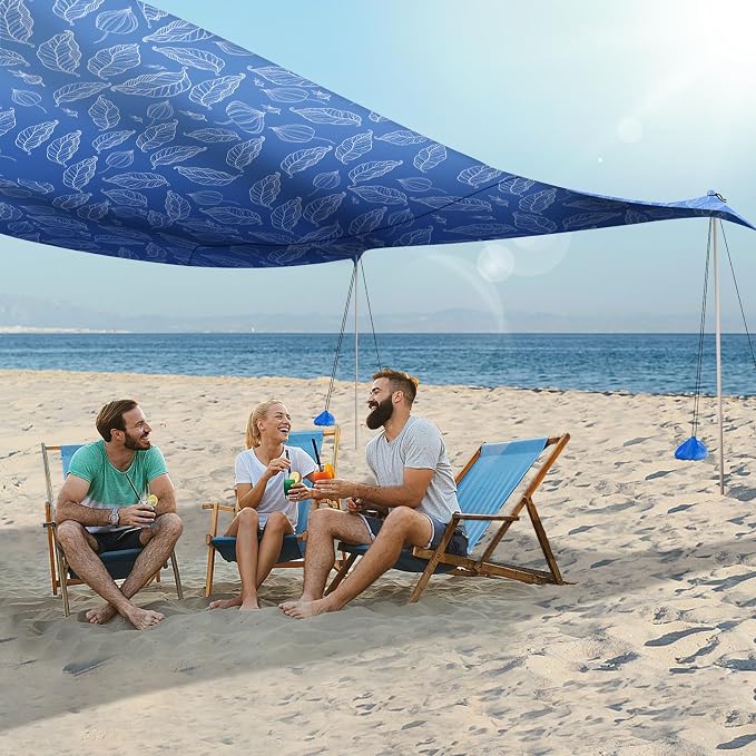 UMARDOO Family Beach Tent Canopy Sun Shade Portable, Large Compact Beach Sun Shelter Easy Setup with Packable Bag for Outdoor Travel (Printed Blue, 10X10 FT. 4Poles) - Image 8