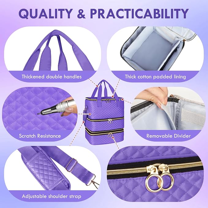 Nail Polish Organizer Bag Hold 84 Bottles(15ml/0.5 fl.oz), 3 Layers Nail Kit Supplies Organizer Bag Travel, Nail Organizers and Storage Case with Holder & Shoulder Strap, Purple - Image 5