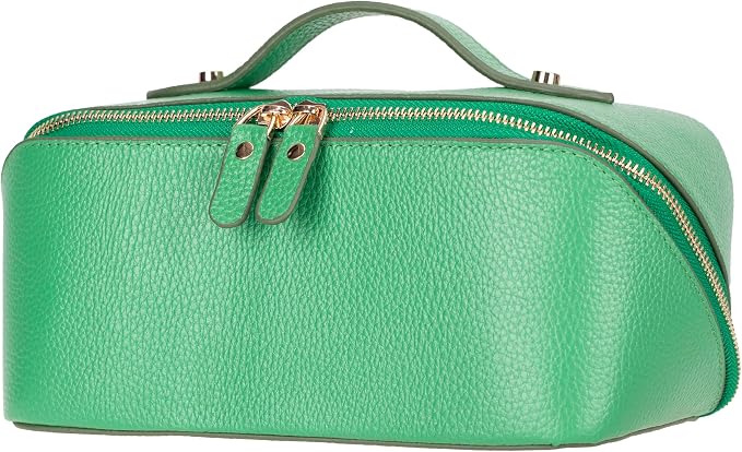 VENOULT Genuine Leather Makeup Bag, Spacious Cosmetic Case, Travel Toiletry Organizer with Handle (Pistachio) by VENOULT