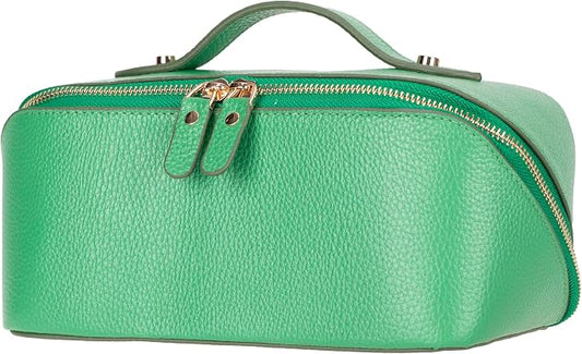 VENOULT Genuine Leather Makeup Bag, Spacious Cosmetic Case, Travel Toiletry Organizer with Handle (Pistachio) by VENOULT