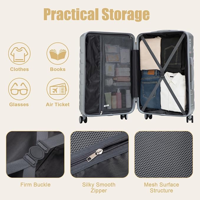 GDFStudio 28" ABS Hardshell Checked Luggage, Large Capacity Travel Suitcase with Scratch Resistant Surface, 360° Silent Spinner Wheels, Combination Lock, Telescopic Handle and Side Hooks, Silver - Image 5