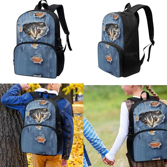 Cute Cat Kitten Backpack and Lunch Bag Pencil Case Set for Girls, Middle School Elementary Bookbags, 3Pcs School Bag with Lunch Bag Pencil Case - Image 2
