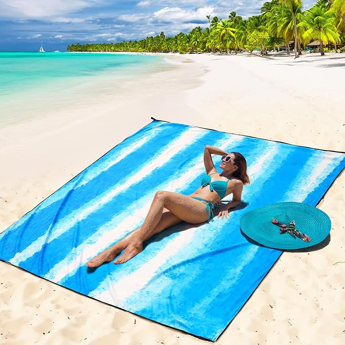 WIWIGO Beach Blanket Waterproof Sandproof Beach Mat 79" X 83"/10'x9'for 2-8 Adults Quick Drying Outdoor Picnic Mat Beach Accessories for Travel, Camping, Hiking - Image 6