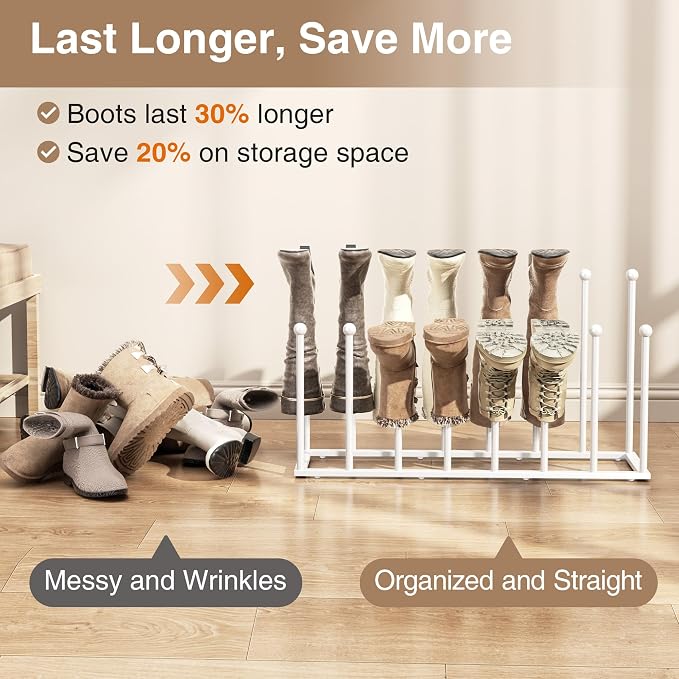 pickpiff Free Standing Shoe Racks - White Metal Boot Rack Organizer Tall Boots for Dorm Room, Closet, Entryway, Bedroom, Patio Outdoor, Hallway, White, Shoe Storage Fit for 8 Pairs - Image 4