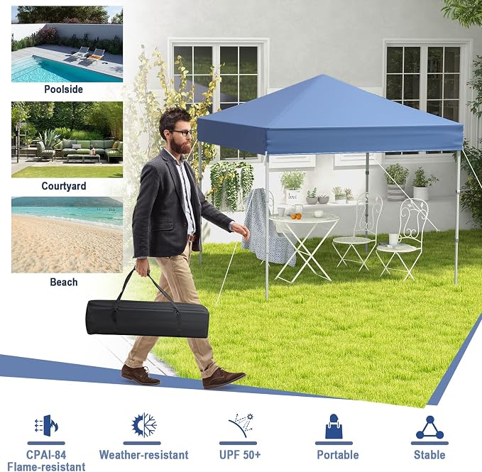 6.6 x 6.6 Ft Pop Up Canopy, 1 Person Instant Setup Canopy Tent with Push Center Lock, 8 Stakes, 4 Ropes & Carrying Bag, Portable Easy Up Gazebo Shelter for Outdoor Camp, Beach, Patio & Party - Image 6
