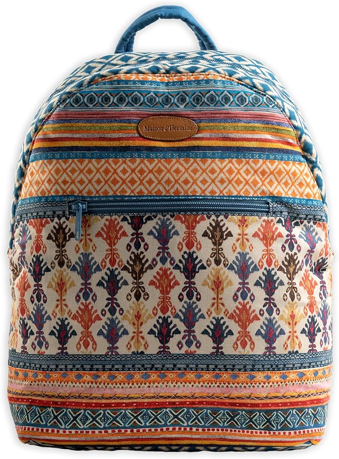 Maison d' Hermine Backpack for Women Men Cotton Shoulder Multipurpose Rucksack with Small Pouch Lightweight Multi Pocket Bag for Travel Work Beach Perfect for Spring Summer (Ikat - Iktan) by MaisondHermine