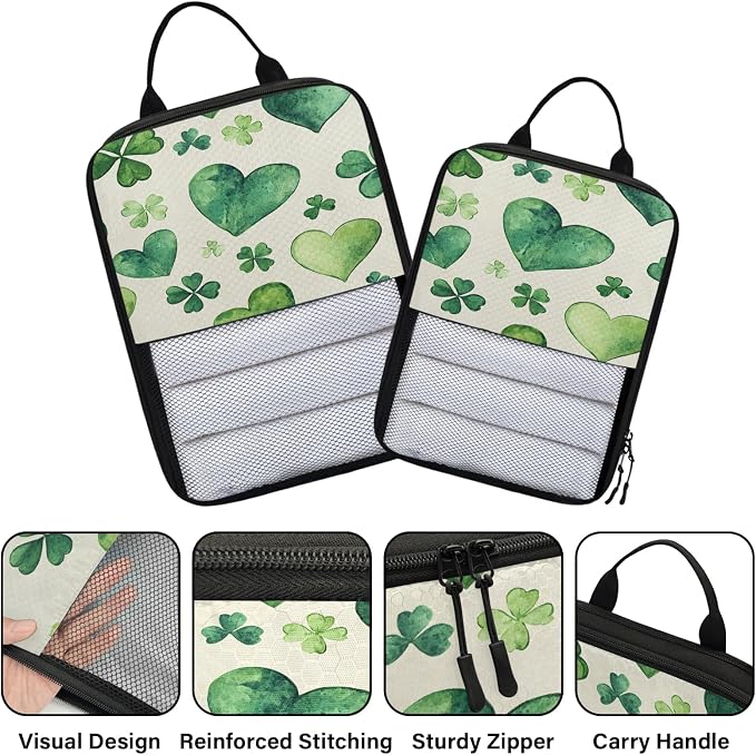 Clover Shamrock Irish St Patrick's Day Compressible Packing Cubes for Suitcase 6 Set Lightweight Expandable Compression Packing Travel Luggage Organizer - Image 3