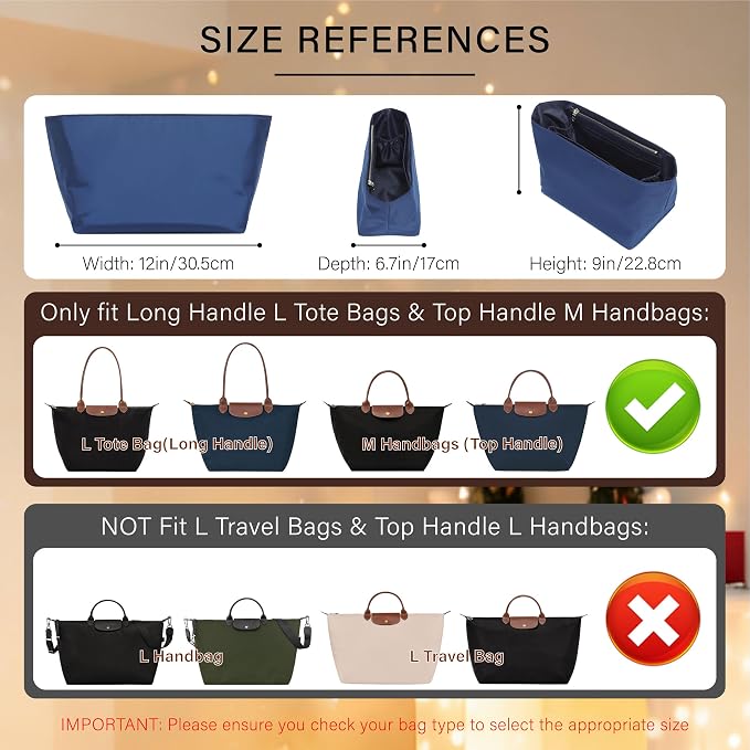 Soft Nylon Purse Organizer Insert for Longchamp Le Pliage L Tote Bag,Lightweight Luxury Long Champ Large Tote Divider Shaper with Cup Holder,Bags Inner Linner with 7 Deepened Pockets,L/Navy Blue - Image 2