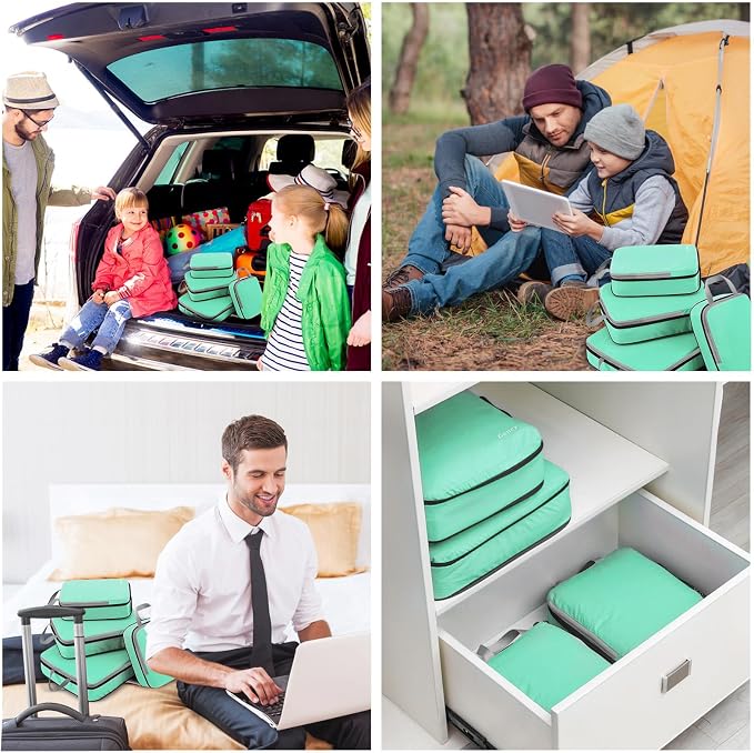Gonex Compression Packing Cubes, 4pcs Expandable Storage Travel Luggage Bags Organizers (Mint Green) - Image 9