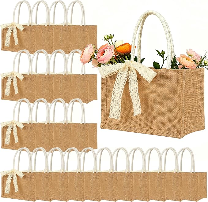Burlap Tote Bag Set with Ribbon, Reusable Blank Water Resistant Grocery Bags by Unknown