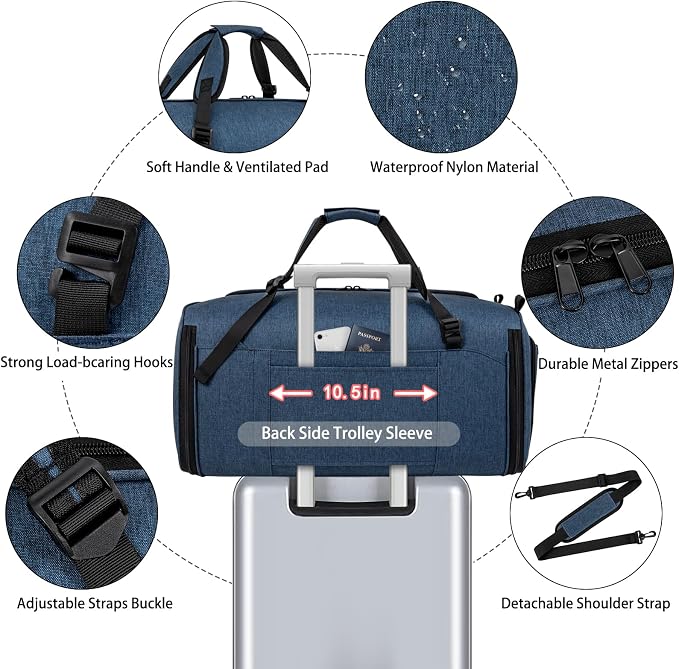Convertible Garment Bags for Travel - Carry on Garment Duffle Bag with Backpack Straps for Men Women, 4 in 1 Large Travel Duffel Bags with Shoes Compartment Hanging Suit Dress Weekender Bag 3pcs Set - Image 5