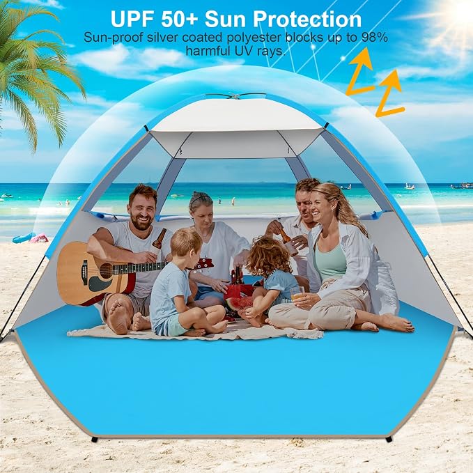 Gorich Beach Tent Sun Shelter for 3/4/6/8/10 Person with UPF 50＋ UV Protection, Lightweight & Easy Setup Beach Shade Canopy, Portable Beach Shade Tent Beach Cabana - Image 3