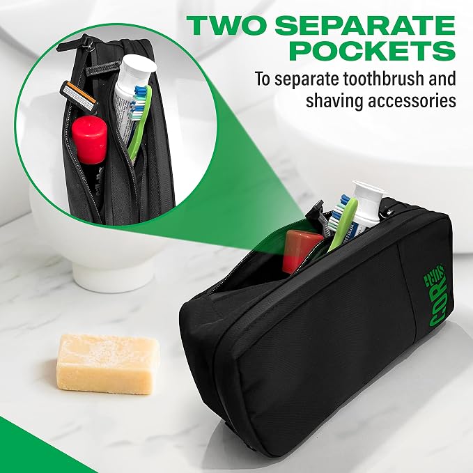 COR Surf Carry On Travel Backpack Bundle | Island Hopper Travel Backpack with Toiletry Bag and Compression Packing Cube Set (34L 2.0, Black with Green Zipper) - Image 8
