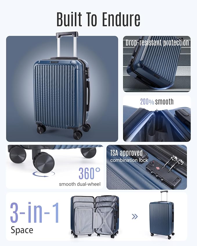 LIGHT FLIGHT 3 Piece Luggage Sets With Spinner Wheels Hardshell TSA Lock | Durability, Spinner Wheels, Hardside Lightweight, TSA Lock, Durable, PC+ABS, Mobility, - Image 2