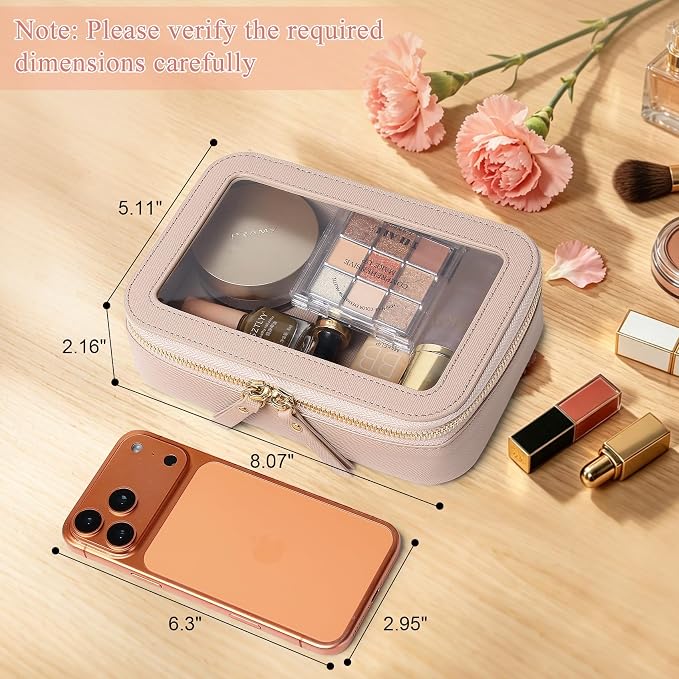 Clear Makeup Bag Small Cosmetic & Toiletry Bag Waterproof Travel Case Women's Pouch Organizer Makeup Bag for Car with Zipper (Pink, Small) - Image 3