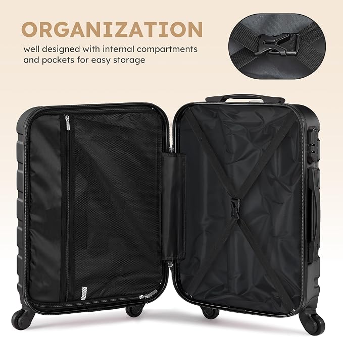 Suitour 4 Piece Luggage Sets, Hard Shell Suitcase Set with Spinner Wheels 16 20 24 28inch Travel Sets(Black) - Image 7