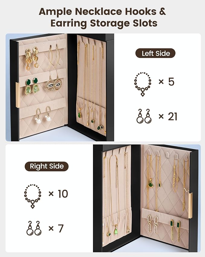 Lolalet Large Jewelry Box Organizer for Women, 6-Layer Jewelry Organizers and Storage Case with Mirror & 5 Drawers, Lockable Watch Ring Earring Bracelet Necklace Holder Girls Gift -6Layer, Black - Image 6