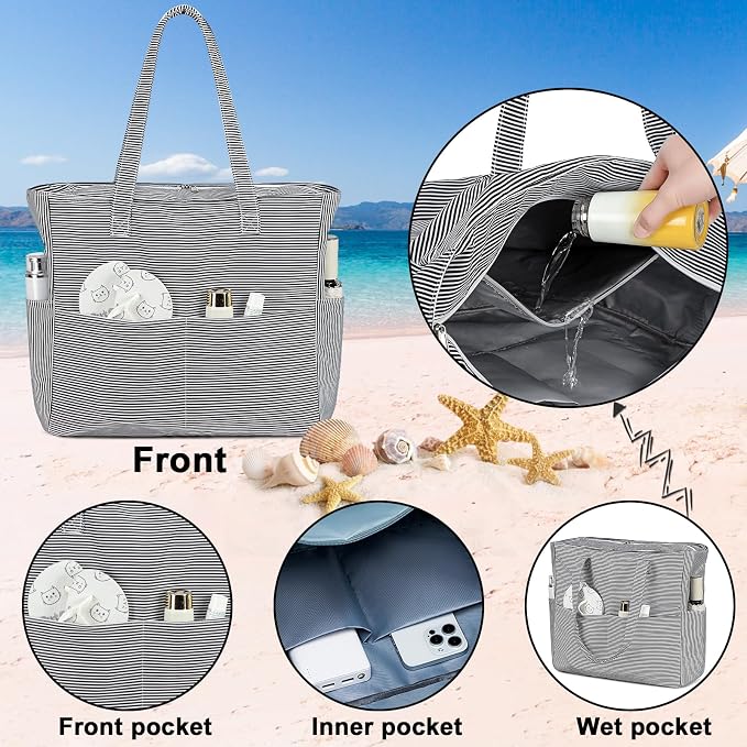 Bluboon Waterproof Beach Tote Pool Bags for Women Ladies Extra Large Carry On Bag With Wet Compartment for Weekender Travel - Image 6