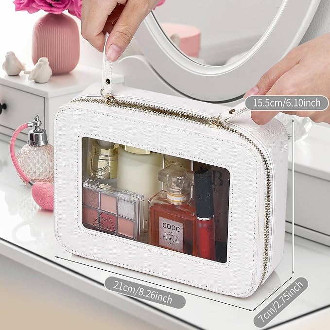 Clear Makeup Bag Women's Waterproof Travel Cosmetic Case and Toiletry Bag Portable Makeup Organizer Bag Car Essential with Zipper (White, M) - Image 3