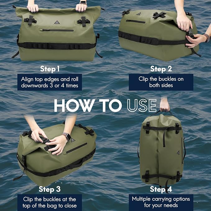Haimont IPX7 Waterproof Roll-Top Dry Duffel Backpack | 60L/90L Sizes, 500D Tarpaulin, Welded Seams, Mesh Pockets, Boating & Kayaking - Image 8