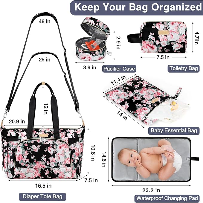 ITIEZY Diaper Bag Tote for Baby - Large Mommy Bag with Portable Changing Pad Pacifier Case, Hospital Bags Travel Baby Bag - Image 3