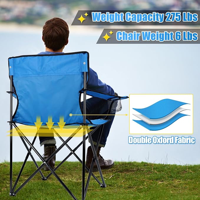 HaSteeL Folding Camping Chair & Carrying Bag, Foldable Camp Chair with Cup Holders for Adults, Portable for Lawn, Outdoors, Fishing, Hiking, Travel, Picnic, Beach, Oversized & Supports 275lbs (Blue) - Image 5