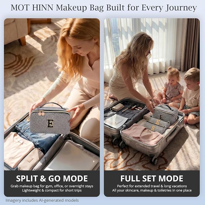 Personalized Gift Travel Makeup Bag: Initial Makeup Organizer Bag for Women | 3-in-1 Custom Make up Bag Set - Vegan Leather Travel Cosmetic Bag - Luxury Gift for Women – Birthday, Anniversary, Graduation - Image 8