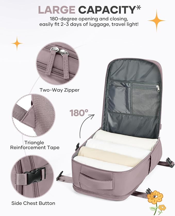 Travel Backpack Carry On Flight Aapproved Personal Item Travel Bag Mochila De Viaje Travel Backpack For Men Spirit Airlines Personal Item Bag 18x14x8 Carry On Backpack For Airplanes Lotus Root Pink - Image 5