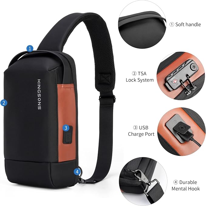 Kingsons Sling Crossbody Bag Anti-theft Chest Shoulder Backpack for Men Waterproof Minimalist Casual Daypack for Travel Gym - Image 4