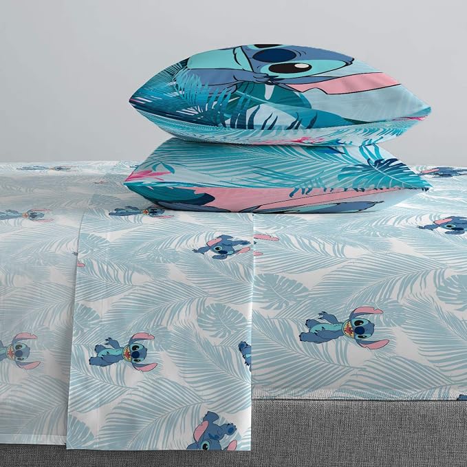 Jay Franco Kids Sheet Set with Fitted, Flat Sheets & Pillow Cover - Ultra-Soft Bedding with Pillowcase for Room Decor, Teal - Lilo & Stitch, 4 Piece Full - Image 4