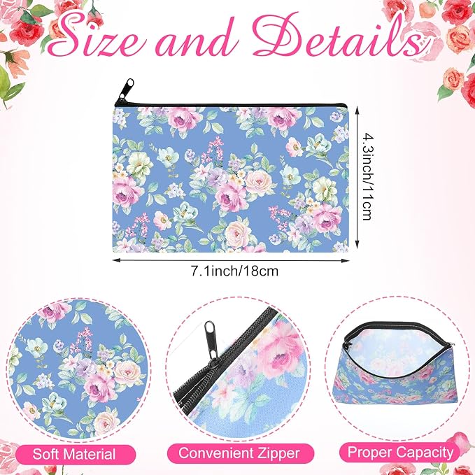 Hillban Vintage Floral Cosmetic Bags for Women Inspirational Cute Canvas Makeup Bags Bulk Motivational Travel Cosmetic Pouch Beautiful Gifts for Teacher, 12 Styles - Image 4