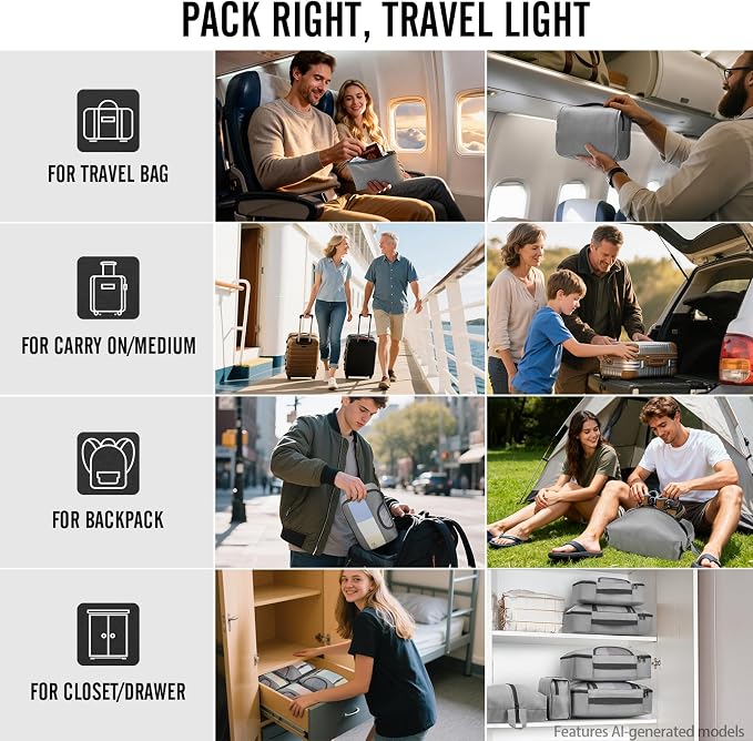 Veken 10 Set Packing Cubes for Travel Essentials,Anti-Wrinkle Buckled Suitcase Organizer for Shoe & Toiletry Bag,Carry On Luggage Bag with 99+ Count Mesh Holes for Airplane & College Dorm Accessories - Image 8
