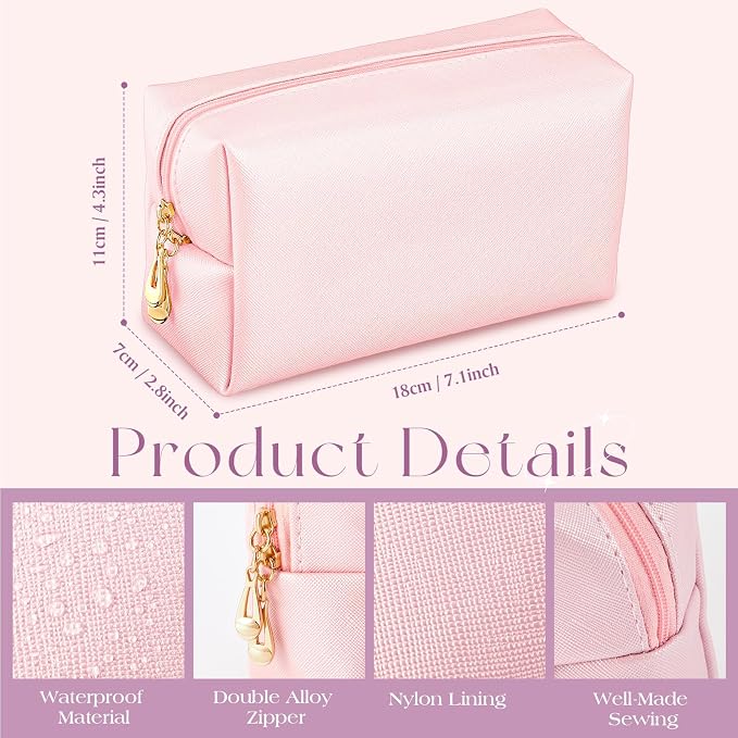 Kigeli Aesthetic Makeup Bags PU Leather Cosmetic Pouches Waterproof Plain Toiletry Bags Makeup Pouches Bulk for Women Party Gift Travel Storage Organizer(Bright Color,7.1 x 2.8 x 4.3 in) - Image 2