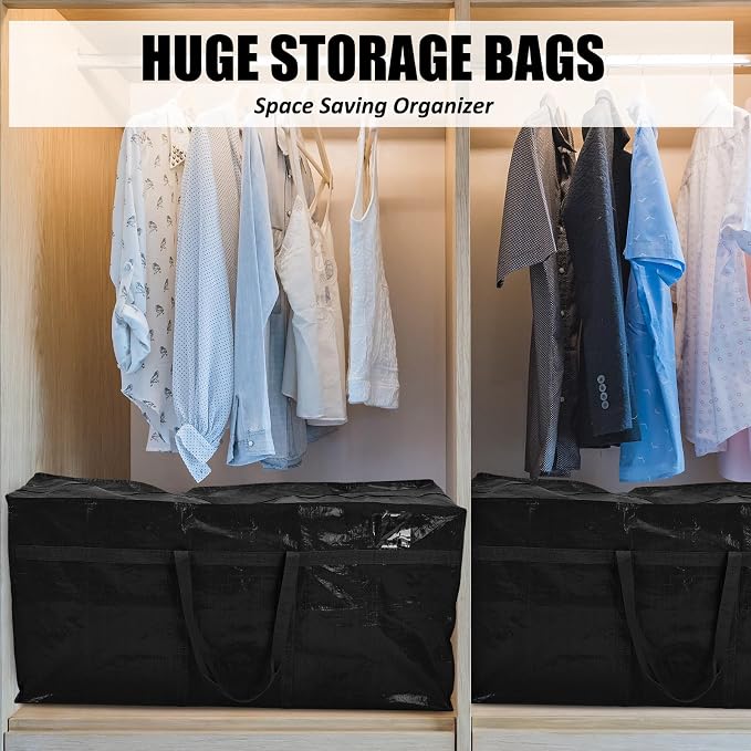 Windyun 4 Pack 69 Gallon Extra Large Moving Bags XXL Heavy Duty Storage Bag with Strong Zipper Handle Jumbo Big Tote Box Foldable for College Dorm Travel Clothes Duffle Blanket Pillow(Black) - Image 4