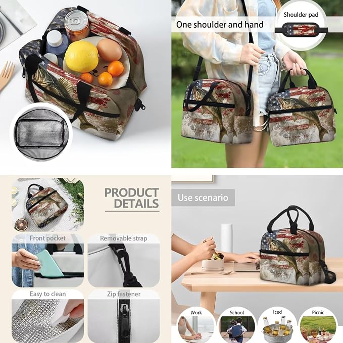 3 Pack American Flag Fish Print Backpack School Bag with Lunch Box Pencil Case Set Casual School Bags Rucksack for Elementary/Primary/Middle - Image 3