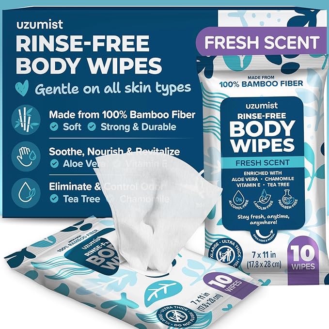 Body Wipes for Adults Bathing No Rinse 50pc XL - Ultra Thick Shower Travel Wipes for Personal Cleansing & Hygiene Essentials, Elderly Care, Incontinence Disposable Washcloths for Women Men