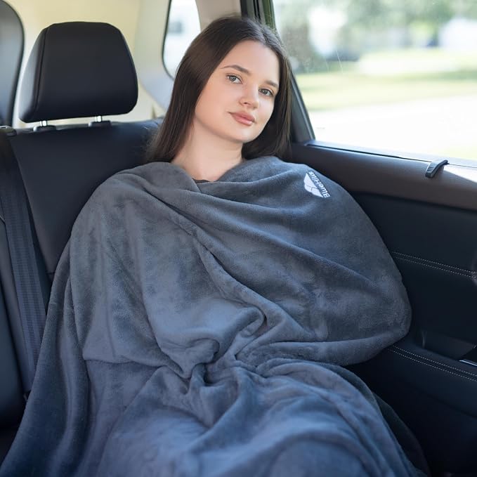 BlueHills Premium Soft Plush Mini Travel Blanket Pillow Plane 2 in 1 Gray | Luggage Belt & Backpack Clip, Compact Lightweight, Airplane Essentials, Zipper Case, Long Flight Traveling Throw, Small Bag - Image 5