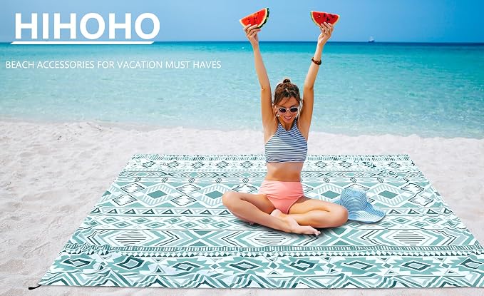 HIHOHO Beach Blanket Waterproof Sandproof Extra Large Beach Mat 79" X 83"/120"x108"for 1-8 Adults Quick Drying Durable Outdoor Picnic Mat for Beach Travel Camping Hiking - Image 4