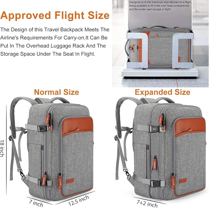 Lumesner 18" Expandable Carry On Travel Backpack With 4 Packing Cubes | Flight Approved, Fits 15.6 Inch Laptop, Water-Resistant, Suitcase Backpack, Business Weekender Luggage, Gift For Men & Women - Image 2