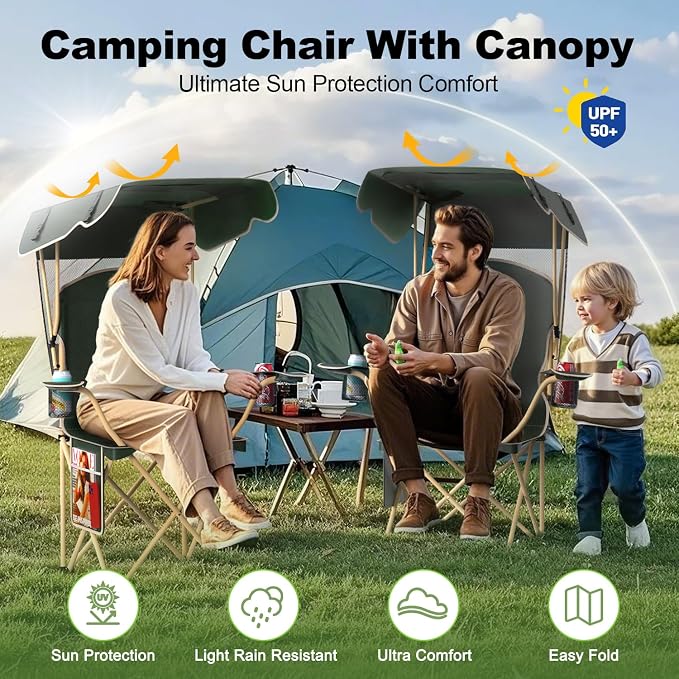 VTOY Portable Camping Chair with Canopy - Folding Chair with Canopy, Durable 600D Oxford Canopy Chair for Camping, Beach, Picnics, Fishing & Sports - Image 3
