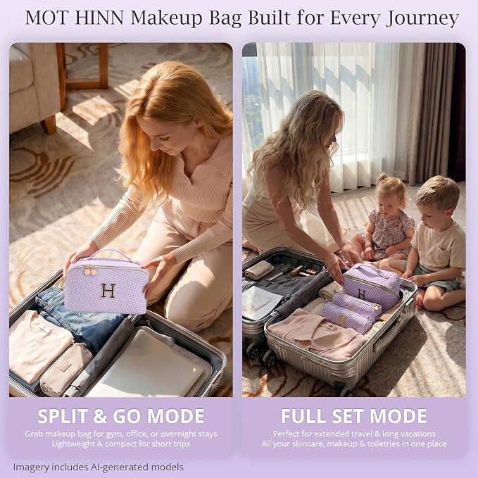 Personalized Gift Travel Makeup Bag: Initial Makeup Organizer Bag for Women | 3-in-1 Custom Make up Bag Set - Vegan Leather Travel Cosmetic Bag - Luxury Gift for Women – Birthday, Anniversary, Graduation - Image 8