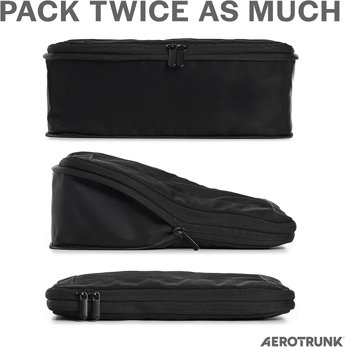 Aerotrunk Compression Packing Cubes for Travel - Luggage Organizer Bags - Double Zipper Packing Cubes for Suitcases (2-Pack, Black) - Image 2