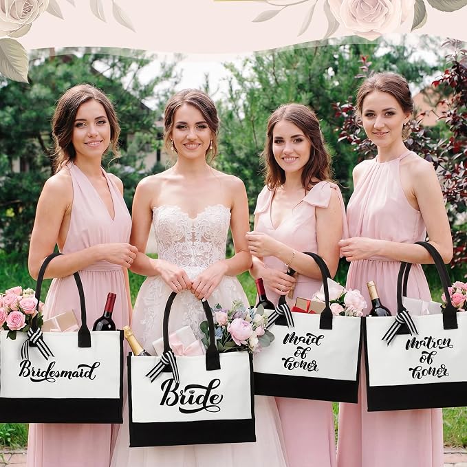 Sweetude 20 Pcs Bride Canvas Tote Bag Bulk with Makeup Bags Gifts for Bride Bridesmaid Tribe Wedding Engagement Bridal Shower - Image 2